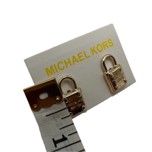 MICHAEL KORS Est 1981 Gold-Tone Logo Padlock Stud Earrings - Picture 4 of 4